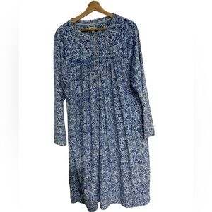 ARIA Long Sleeve KNIT VELOUR BALLET Nightgown Women's size XL Blue & White